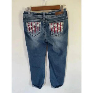 Women's WallFlower Jeans Size 1 Embroidered Back Pockets Bling American Flag EUC